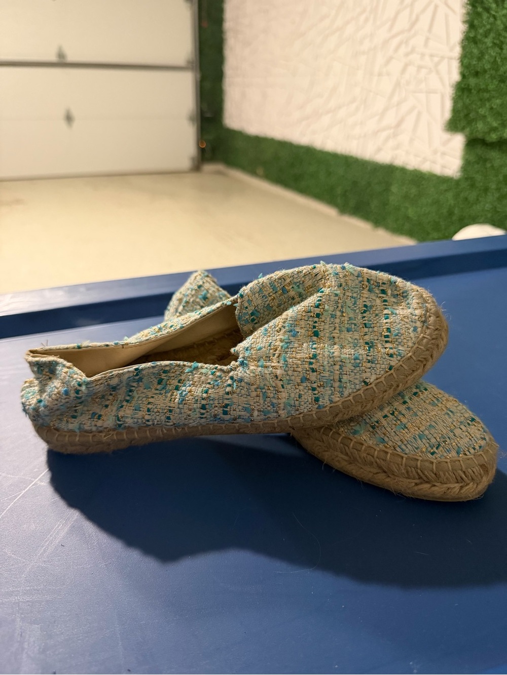 Women's Turquoise Tweed Espadrilles - Slip-On Casual Flats